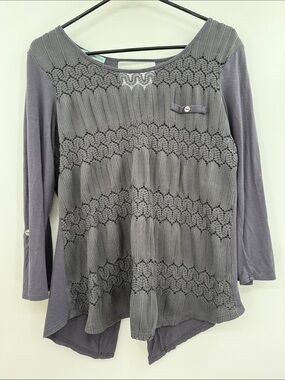 Maurice’s Size L Long Sleeve w/Roll Tab, Knit Front Detail, Faux Button Back